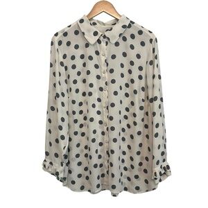 Talbots Women's 2X Polkadot Work Casual PLUS Collared Long Sleeve Button Up Top